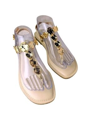 DV by Dolce Vita White Sandals with Gold Disc Accents